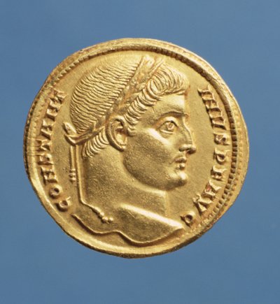 Solidus (Obverse) of Constantine I, the Great (306-337) Wearing a Laurel Wreath. Inscription: CONSTANTINVS P F AVG by Roman